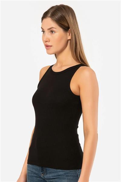 Türen 3403 Kadın Halter Yaka Fitilli Atlet T-Shirt-Siyah