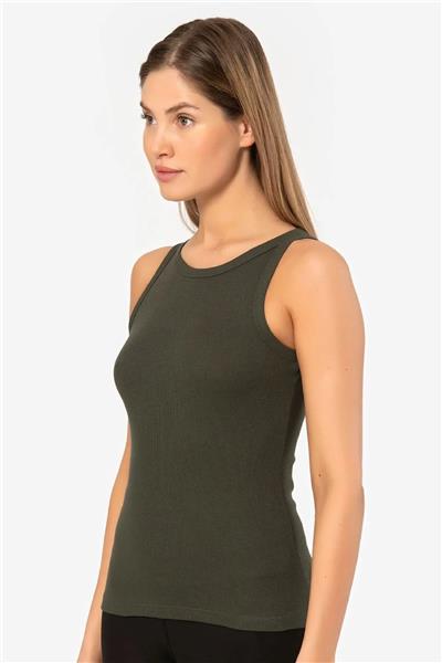 Türen 3403 Kadın Halter Yaka Fitilli Atlet T-Shirt-Haki