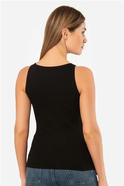 Türen 3403 Kadın Halter Yaka Fitilli Atlet T-Shirt-Siyah