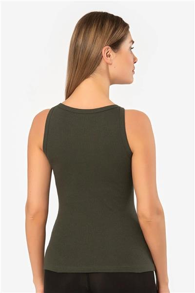 Türen 3403 Kadın Halter Yaka Fitilli Atlet T-Shirt-Haki