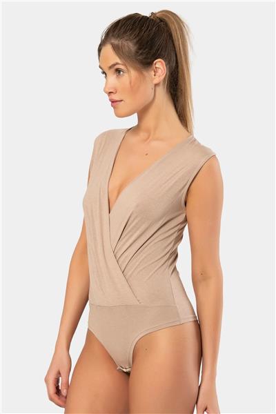 Türen 3502 Kadın Kruvaze Yaka Kalın Askılı Çıtçıtlı Body-Vızon