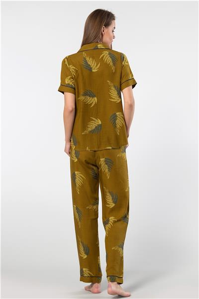 Türen 3604 Kadın Kısa Kollu Dokuma Gömlek Pijama Takım-Haki