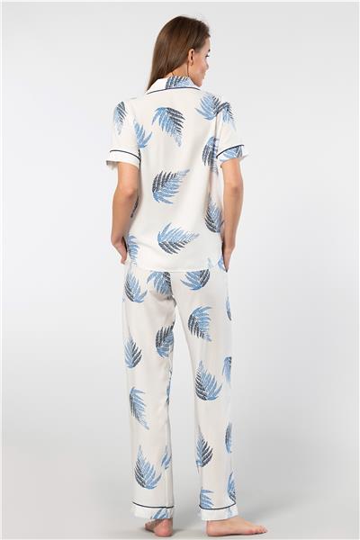 Türen 3604 Kadın Kısa Kollu Dokuma Gömlek Pijama Takım-Ekru