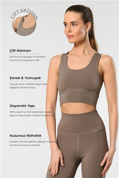 Türen 3702 Kadın Askılı Havuz Yaka Sporcu Büstiyer-Vizon