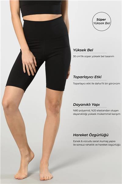 Türen 3704 Kadın Süper Yüksel Bel Kısa Tayt-Siyah