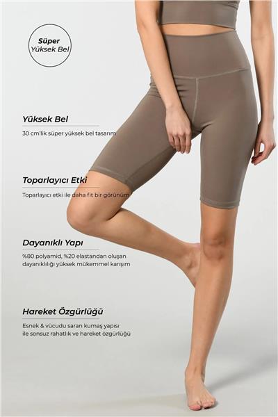 Türen 3704 Kadın Süper Yüksel Bel Kısa Tayt-Vizon