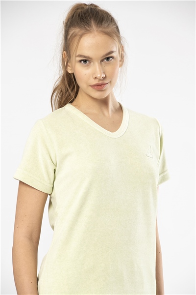 Türen 618 Kadın Yarım Kol V Yaka Şort Pijama Takım-Yeşil