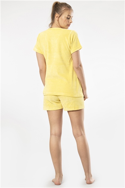 Türen 618 Kadın Yarım Kol V Yaka Şort Pijama Takım-Sarı