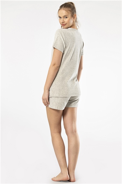 Türen 618 Kadın Yarım Kol V Yaka Şort Pijama Takım-Gri
