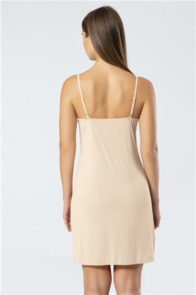 Türen 902 Kadın İp Askılı Düz Mikro Kombinezon -Ten