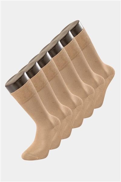 Türen 9101 Erkek Bamboo Düz Soket Çorap 6lı Paket-Bej