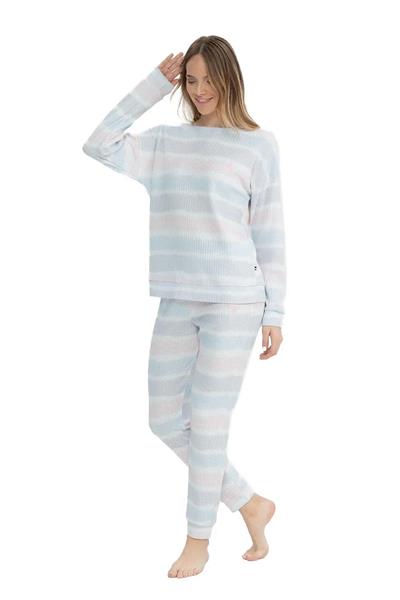 U.s Polo Assn. 17095 Kadın Delikli Polar Waffle Baskılı Uzun Kollu  Paçası Lastikli Rahat Ev Giyim-Baskılı