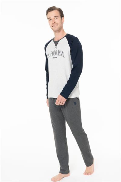 U.s Polo Assn. 18965 Erkek Uzun Kollu Yakası Üç Düğmeli Pijama Takımı-Lacivert