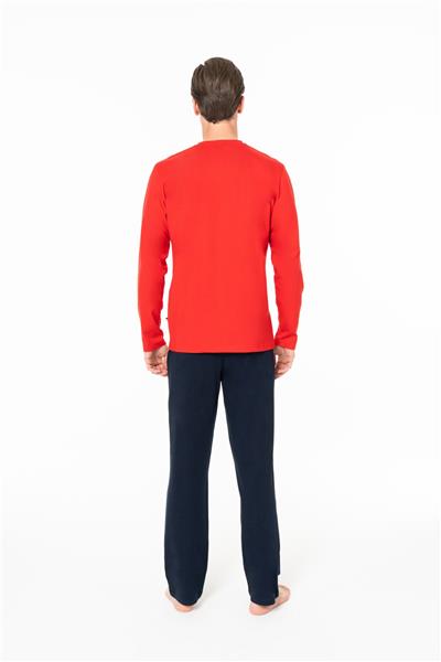 U.s Polo Assn. 18959 Erkek Uzun Kollu Yakası Üç Düğmeli Pijama Takımı-Kırmızı