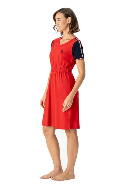 U.s Polo Assn. 17001 Kadın V Yaka Rahat Elbise-Kırmızı
