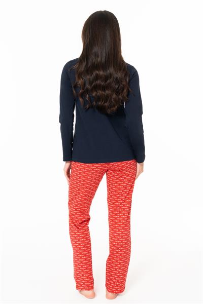 U.s Polo Assn. 20146B Kadın Büyük Beden Uzun Kollu Düğmeli Bisiklet Yaka Pijama Takımı-Lacivert