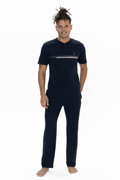 U.s Polo Assn. 18901 Erkek Kısa Kollu Yakası Düğmeli Pijama Takımı-Lacivert
