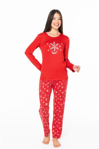 U.s Polo Assn. 20151 Kadın Uzun Kollu Bisiklet Yaka Pijama Takımı-Kırmızı