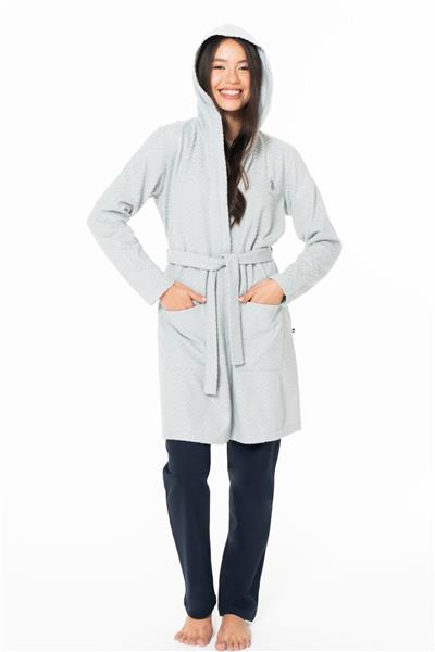 U.s Polo Assn. 20127 Kadın İnce Polar Uzun Kollu Kapişonlu Sabahlık-Gri