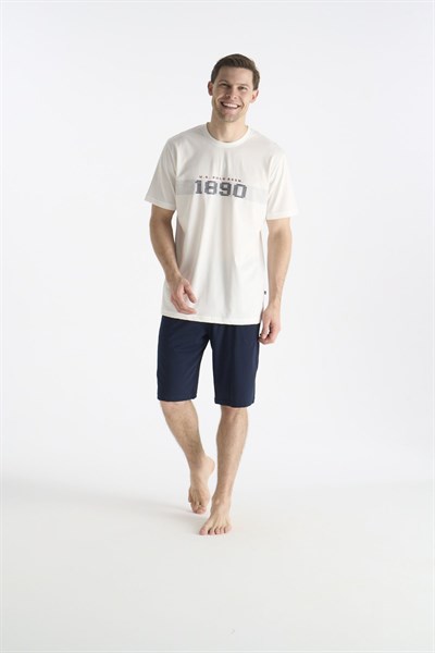 U.s Polo Assn. 19019B Erkek Kısa Kollu Bisiklet Yaka Şortlu Pijama Takımı-Ekru