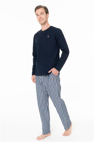 U.s Polo Assn. 18987 Erkek Uzun Kollu Bisiklet Yaka Pijama Takımı-Lacivert