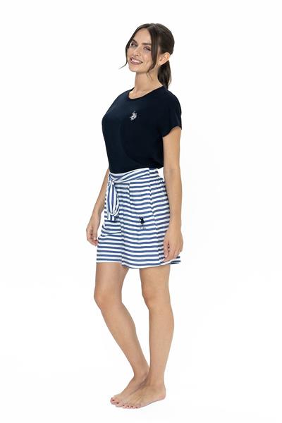 U.s Polo Assn. 20034 Kadın Kısa Kollu Bisiklet Yaka Şortlu Pijama Takımı-Lacivert