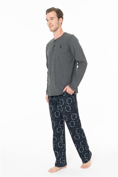 U.s Polo Assn. 18971 Erkek Uzun Kollu Yakası Üç Düğmeli Pijama Takımı-Antrasitmelanj