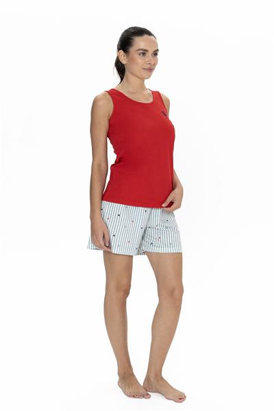 U.s Polo Assn. 20061 Kadın Kalın Askılı Bisiklet Yaka Şortlu Pijama Takımı-Kırmızı