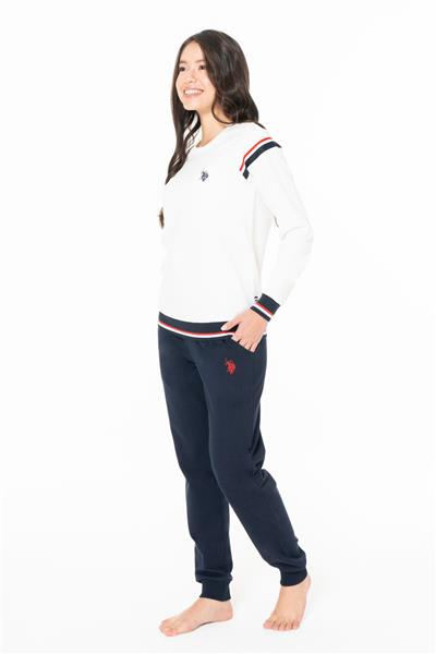 U.s Polo Assn. 20118 Kadın Uzun Kollu Bisiklet Yaka Paçası Bantlı Rahat Ev Giyim-Ekru