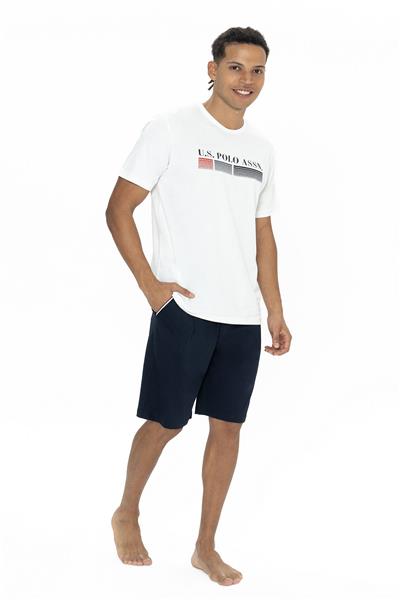 U.s Polo Assn. 18871 Erkek Kısa Kollu Bisiklet Yaka Şortlu Pijama Takımı-Ekru