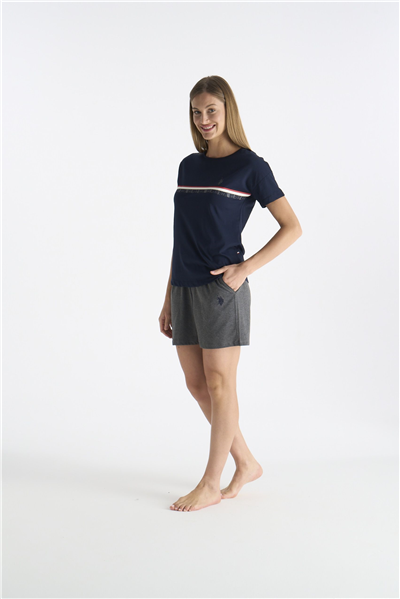 U.s Polo Assn. 20194 Kadın Kısa Kollu Şortlu Pijama Takım-Lacivert