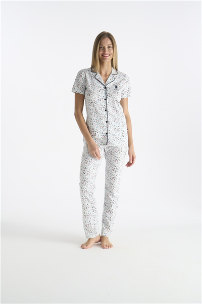 U.s Polo Assn. 20237 Kadın Kısa Kollu Önden Düğmeli Pijama Takımı-Ekru