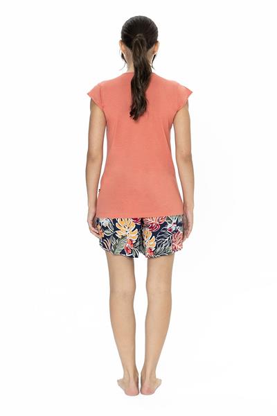 U.s Polo Assn. 20027 Kadın Kısa Kollu Bisiket Yaka Şortlu Pijama Takımı-Mercan