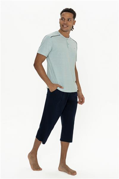 U.s Polo Assn. 18887 Erkek Kısa Kollu Bisiklet Yaka Kapri Pijama Takımı-Mint