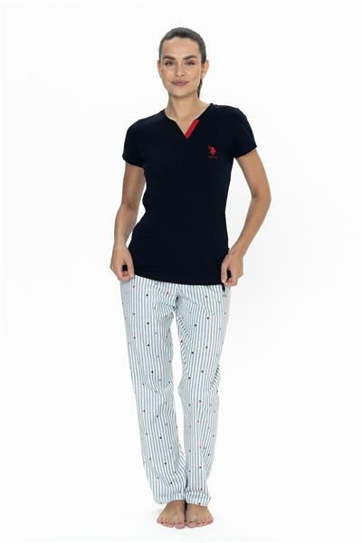 U.s Polo Assn. 20060 Kadın Kısa Kollu V Yaka Pijama Takımı-Lacivert
