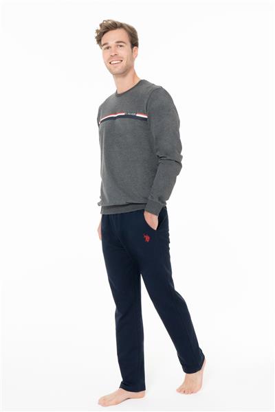 U.s Polo Assn. 18925B Erkek Büyük Beden Uzun Kollu Bisiklet Yaka Rahat Ev Giyim-Antrasitmelanj