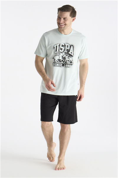 U.s Polo Assn. 19016 Erkek Kısa Kollu Bisiklet Yaka Şortlu Pijama Takımı-Yeşil