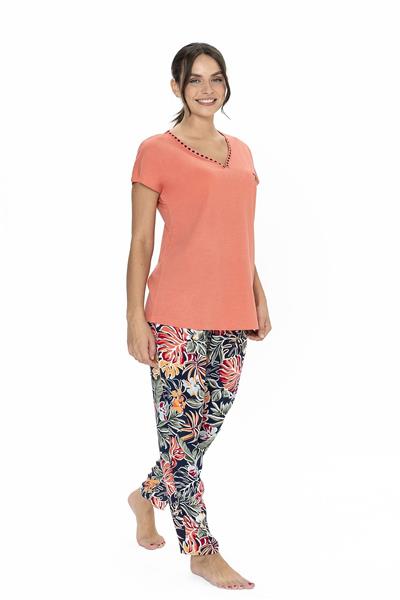 U.s Polo Assn. 20026 Kadın Kısa Kollu V Yaka Pijama Takımı-Mercan