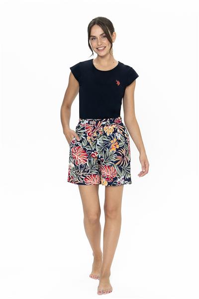 U.s Polo Assn. 20027 Kadın Kısa Kollu Bisiket Yaka Şortlu Pijama Takımı-Lacivert