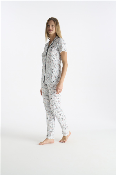 U.s Polo Assn. 20237 Kadın Kısa Kollu Önden Düğmeli Pijama Takımı-Ekru