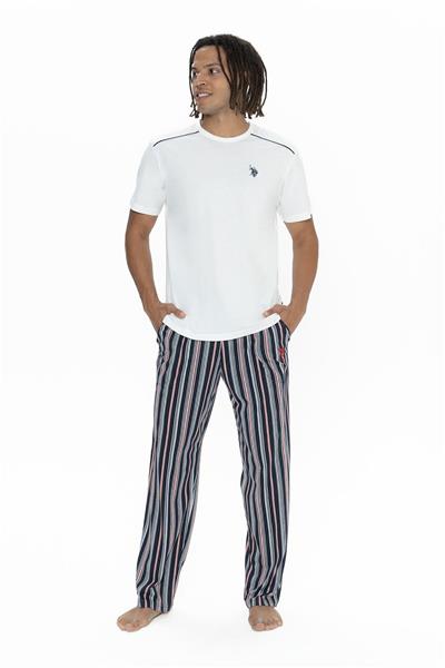 U.s Polo Assn. 18905 Erkek Kısa Kollu Bisiklet Yaka 3lü Pijama Takımı-Ekru