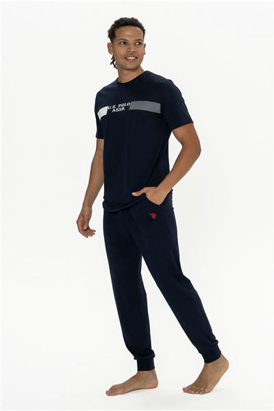 U.s Polo Assn. 18888 Erkek Kısa Kollu Bisiklet Yaka Paçası Lastikli Pijama Takımı-Lacivert