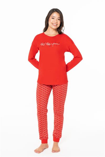U.s Polo Assn. 20147 Kadın Uzun Kollu Bisiklet Yaka Paçası Bantlı Pijama Takım-Kırmızı