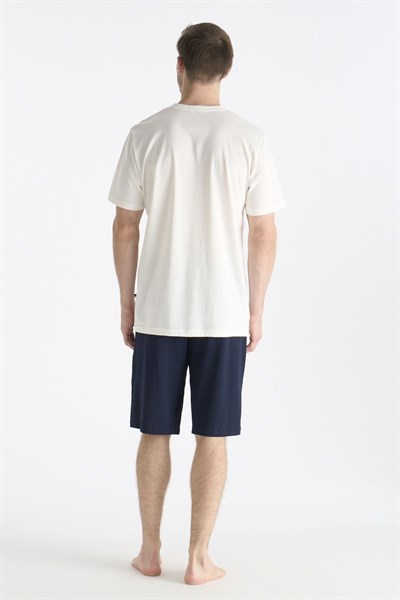 U.s Polo Assn. 19019B Erkek Kısa Kollu Bisiklet Yaka Şortlu Pijama Takımı-Ekru