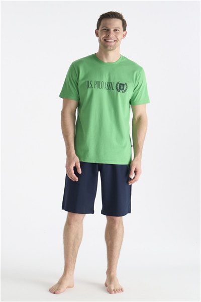 U.s Polo Assn. 19017 Erkek Kısa Kollu Bisiklet Yaka Şortlu Pijama Takımı-Yeşil