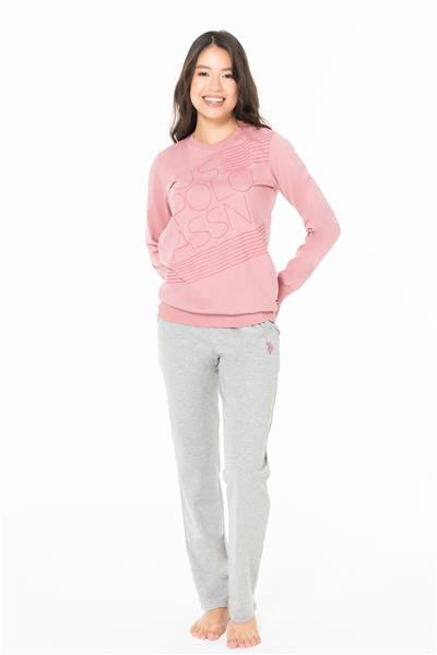 U.s Polo Assn. 20123 Kadın Uzun Kollu Bisiklet Yaka Rahat Ev Giyim-Gülkurusu