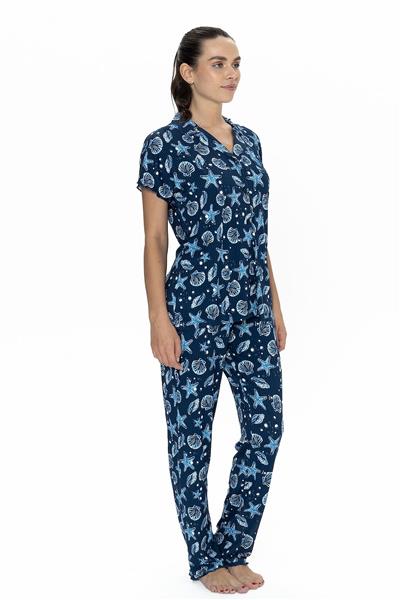 U.s Polo Assn. 20084 Kadın Kısa Kollu Gömlek Pijama Takım-Lacivert