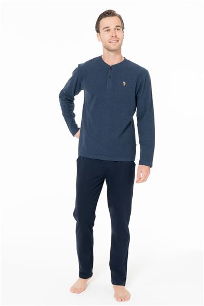 U.s Polo Assn. 18966 Erkek Uzun Kollu Yakası Üç Düğmeli Pijama Takımı-İndigo