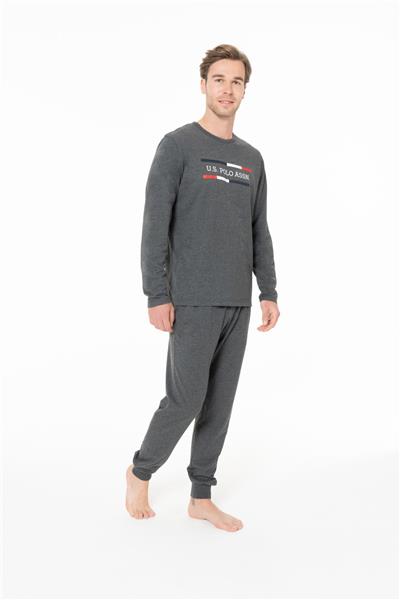 U.s Polo Assn. 18951 Erkek Uzun Kollu Bisiklet Yaka Paçası Bantlı Pijama Takımı-Antrasitmelanj