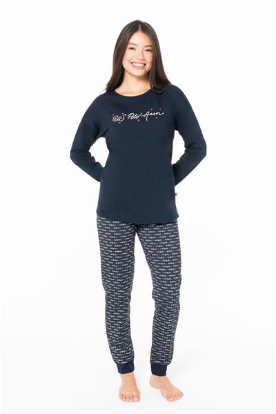 U.s Polo Assn. 20147 Kadın Uzun Kollu Bisiklet Yaka Paçası Bantlı Pijama Takım-Lacivert